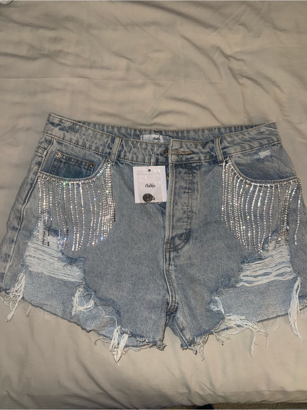 Adika Rhinestone Denim Shorts